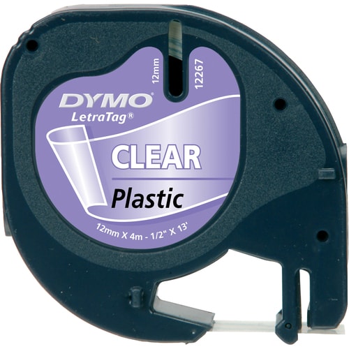 Etikettenband Dymo - 12 mm Breite x 4 m Länge - Rechteck - Schwarz, Glasklar - Papier - Vorgeschnittene, Reißfest, Durable