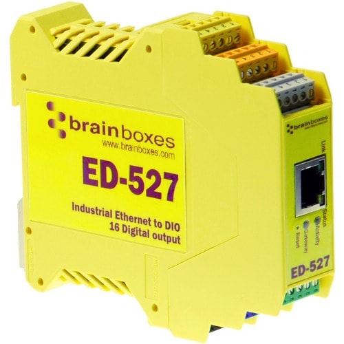 Brainboxes - Ethernet to 16 Digital Outputs + RS485 Gateway - Twisted Pair - 1 x Network (RJ-45) - 1 x Serial Port - 10/10