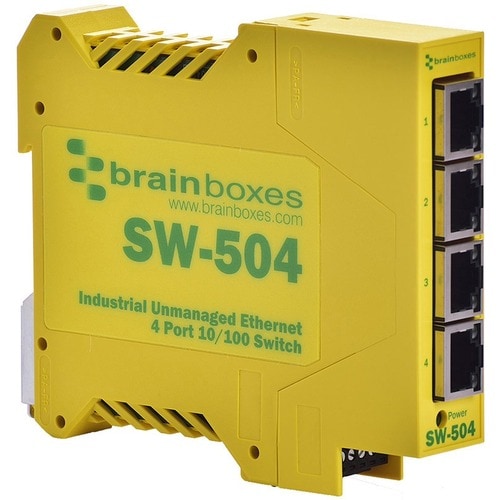 Brainboxes Industrial Ethernet 4 Port Switch DIN Rail Mountable - 4 Ports - 10/100Base-TX - TAA Compliant - 2 Layer Suppor