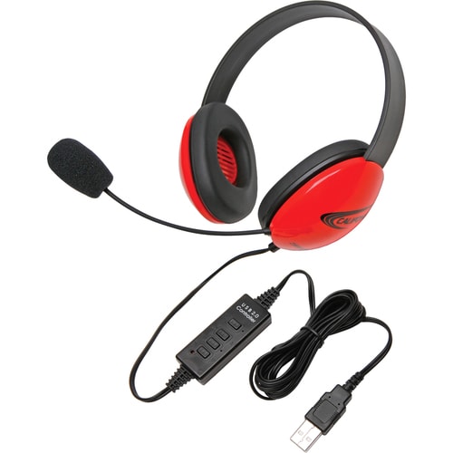 Califone Red Stereo Headphone w/ Mic, USB Connector - Stereo - USB - Wired - 32 Ohm - 20 Hz - 20 kHz - Over-the-head - Bin
