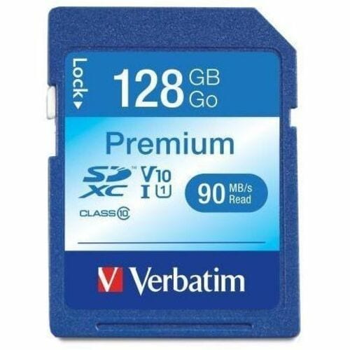 Verbatim Premium 128 GB Class 10/UHS-I (U1) SDXC - 1 Each - TAA Compliant - 70 MB/s Read - 300x Memory Speed