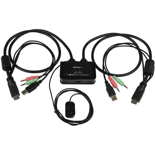 StarTech.com 2 Port USB HDMI Cable KVM Switch with Audio and Remote Switch - USB Powered KVM with HDMI - Dual Port HDMI KV