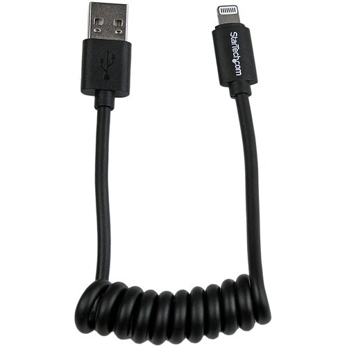 StarTech.com 0.3m (1ft) Coiled Black Apple 8-pin Lightning Connector to USB Cable for iPhone / iPod / iPad - Cable for iPh