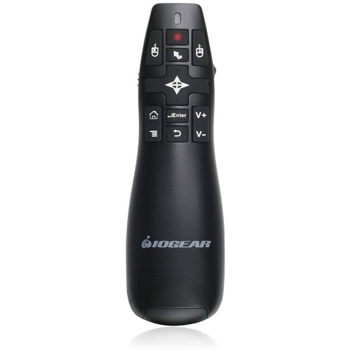 IOGEAR Gyro Presenter Mouse with Red Laser - Laser - Wireless - Radio Frequency - 2.40 GHz - Black - 1 Pack - USB 2.0