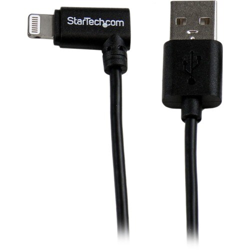 StarTech.com 2m (6ft) Angled Black Apple 8-pin Lightning Connector to USB Cable for iPhone / iPod / iPad - Charge or Sync 