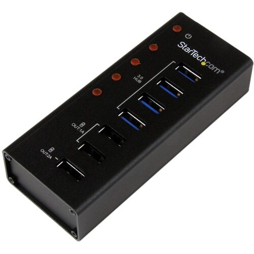 StarTech.com 4 Port USB 3.0 Hub plus 3 Dedicated USB Charging Ports (2 x 1A & 1 x 2A) - Wall Mountable Metal Enclosure - 7