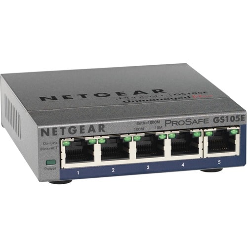 Netgear ProSafe Plus GS105Ev2 Ethernet Switch - 5 Ports - Manageable - 10/100/1000Base-T - 2 Layer Supported - Desktop, Wa