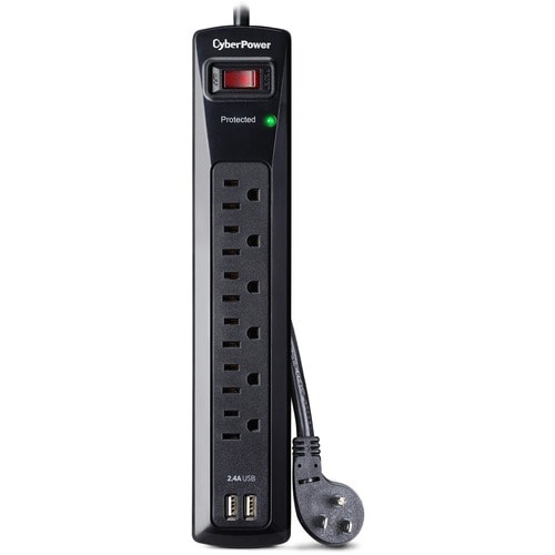 CyberPower CSP604U Professional 6 - Outlet Surge with 1200 J - Clamping Voltage 800V, 4 ft, NEMA 5-15P, Right Angle - 45° 