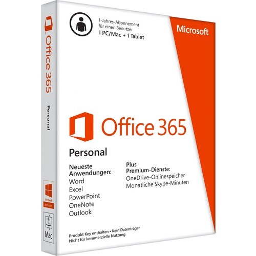 Microsoft Office 365 Personal 32/64-bit - 1 Tablet, 1 PC/Mac - 1 Year - Non-commercial, Medialess - Spanish - PC, Mac, Han