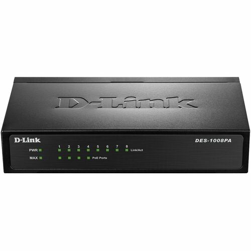 D-Link DES-1008PA 8 Ports Ethernet Switch - Fast Ethernet - 10/100Base-TX - 2 Layer Supported - 52 W PoE Budget - Twisted 