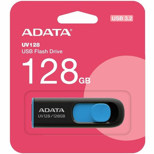 Adata UV128 128GB Black+Blue Retail - 128 GB - USB 3.2 (Gen 1) - 100 MB/s Read Speed - Black, Blue - Lifetime Warranty