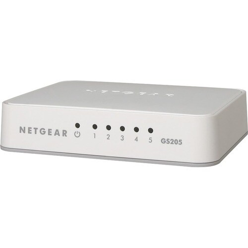 NETGEAR 5-Port Gigabit Unmanaged Switch, GS205 - 5 Ports - Gigabit Ethernet - 1000Base-T - 2 Layer Supported - Twisted Pai