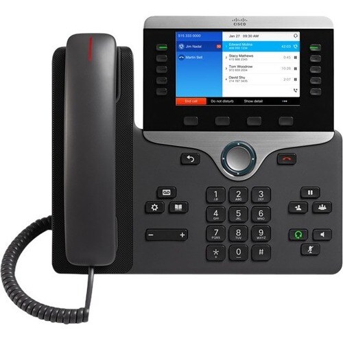 Cisco 8851 Telefone IP - Bluetooth - Montagem em parede - Carvão - 5 x Total Line - VoIP - 12.7 cm (5") LCD - 2 x Rede (RJ