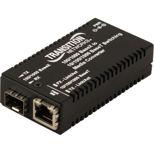 Transition Networks Mini Gigabit Ethernet Media Converter - 1 x Network (RJ-45) - Gigabit Ethernet - 1000Base-X, 10/100/10