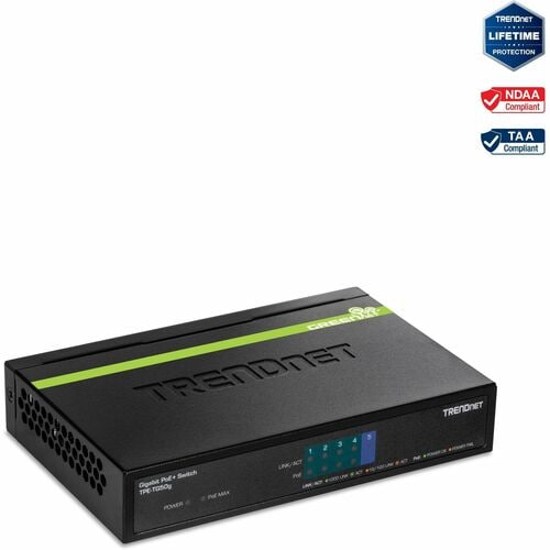 TRENDnet 5-Port Gigabit PoE+ Switch, 31 W PoE Budget, 10 Gbps Switching Capacity, Data & Power Through Ethernet To PoE Acc