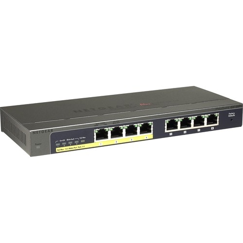 GS108PE 8-Port Gigabit Plus Switch mit 4 PoE Ports 53W PoE Budget Netzwerk-Überwachung, QoS, VLAN ,Green Power Saving), De