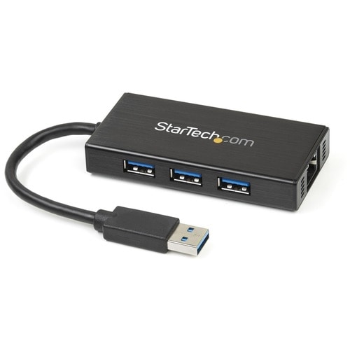 StarTech.com 3 Port Portable USB 3.0 Hub with Gigabit Ethernet Adapter NIC - 5Gbps - Aluminum w/ Cable - Add 3 external US