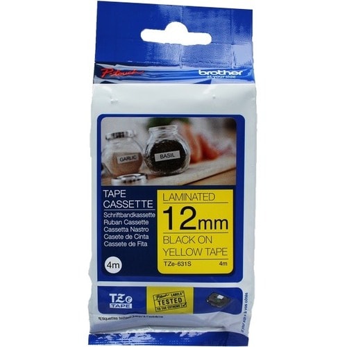 Brother P-touch Label Tape - 12 mm Width - Rectangle - Yellow - Laminated - Light Resistant - 1 Pack