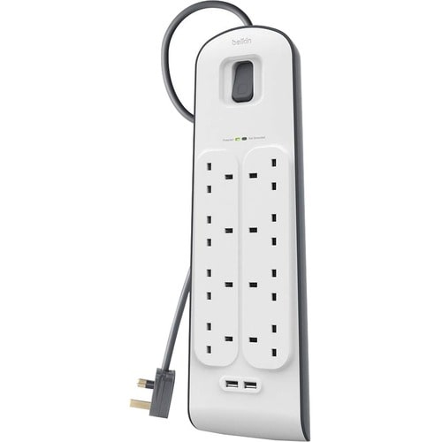 Belkin Surge Suppressor/Protector - 8 x AC Power, 2 x USB - 900 J - Input5 V DC Output - 2 m - External