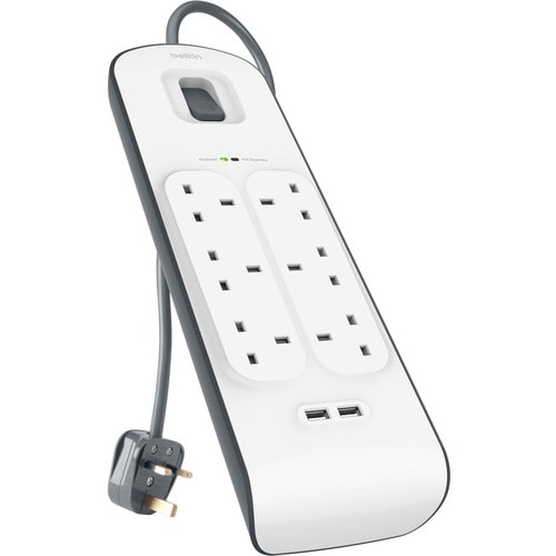 Belkin Surge Suppressor/Protector - 6 x AC Power, 2 x USB - 650 J - Input5 V DC Output - 2 m - External