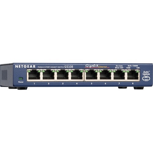 Netgear ProSafe GS108 Ethernet Switch - 8 Ports - 10/100/1000Base-T - 2 Layer Supported - Desktop, Wall Mountable - Lifeti