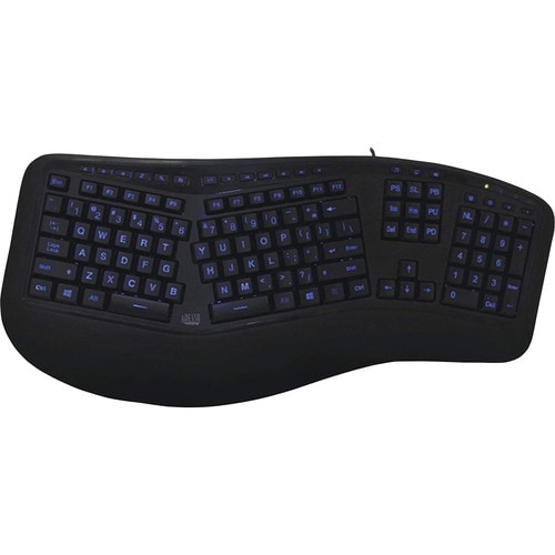 Adesso Color Illuminated Ergonomic Keyboard - Cable Connectivity - USB Interface - RGB LED - 105 Key(s) - 13 Hot Key(s) - 