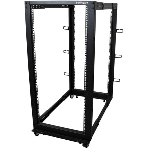 StarTech.com 4-Post 25U Mobile Open Frame Server Rack, 19in Network Rack with Casters, Rolling Rack for Computer/AV/Data/I