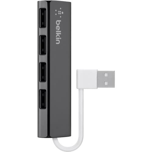 Belkin Ultra-Slim USB Hub - USB - External - Black - 4 Total USB Port(s) - 4 USB 2.0 Port(s) - PC, Mac