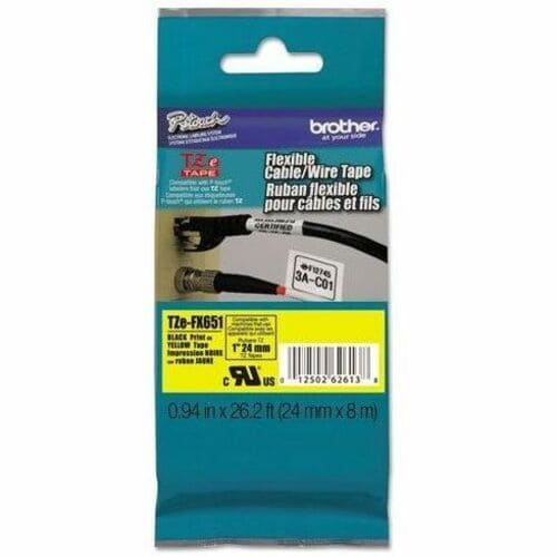 Brother TZE-FX651 Label Tape - 24 mm Width x 8 mm Length - Thermal Transfer - Yellow - 1 Roll