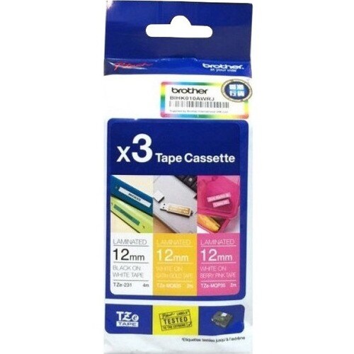 Brother TZe Label Tape - 12 mm Width x 4 m Length, 12 mm Width x 2000 mm Length, 12 mm Width x 2000 mm Length - Black on W