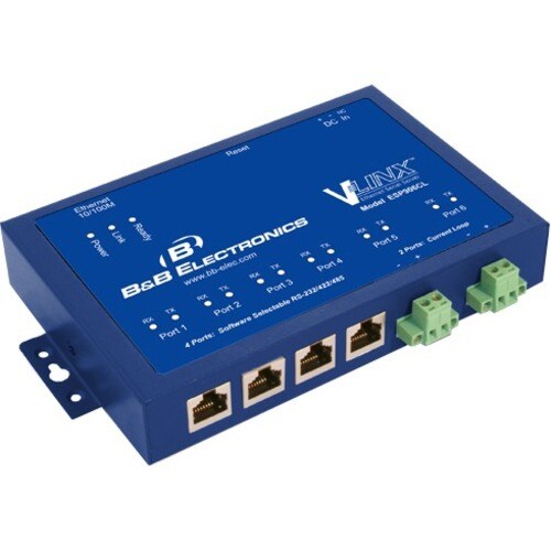 B+B SmartWorx Vlinx Ethernet Serial Server - Twisted Pair - 6 x Network (RJ-45) x Serial Port - 10/100Base-TX - Fast Ether
