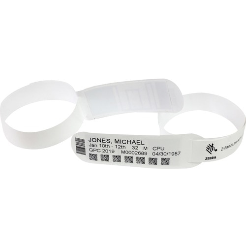 Zebra Z-Band UltraSoft Wristband Cartridge Kit (White) - 3/4" Width x 11" Length - Permanent Adhesive - Rectangle - Direct