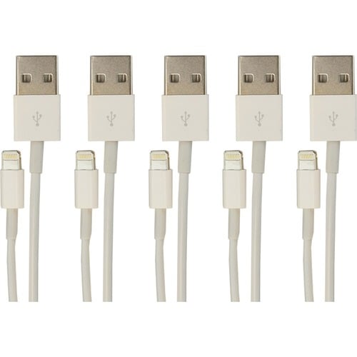 VisionTek Lightning to USB 1 Meter Cable White 5-Pack (M/M) - 3.3 Ft USB lightning cable for iPhone, iPad Air, iPad Mini, 