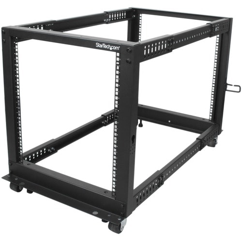 StarTech.com 12U Adjustable Depth Open Frame 4 Post Server Rack w/ Casters / Levelers and Cable Management Hooks - Steel, 