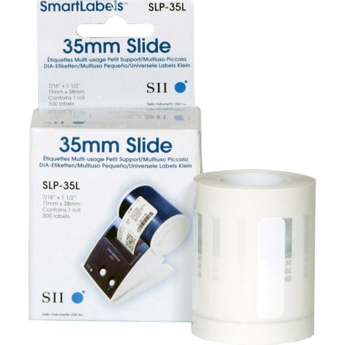 Mehrzwecketikett Seiko SLP-35L - 11 mm Breite x 38 mm Länge - Permanent Kleber - Rechteck - Thermodirekt - Weiß - Papier -