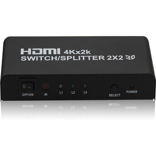 4XEM 2 Port HDMI 4K Splitter - 3840 × 2160 - 4K - 2 x 2 - Display, Projector - 2 x HDMI Out