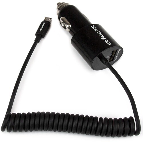StarTech.com Black Dual Port Car Charger with Micro USB Cable and USB 2.0 Port - High Power (21 Watt / 4.2 Amp) - 1 Pack -