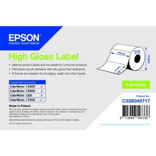 Epson Multipurpose Label - 102 mm Width x 51 mm Length - Permanent Adhesive - Rectangle - High Gloss - 2310 / Roll - 1 / B