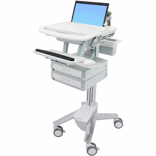 Ergotron StyleView Medical Cart - 2 Drawer (1x2) - 9.07 kg Load Capacity - 4 Casters - 101.60 mm Caster Size - Aluminium -