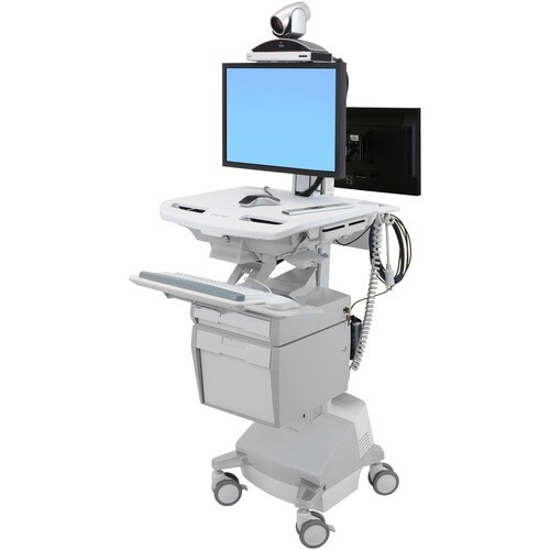 Ergotron StyleView Medical Cart - TAA Compliant - Push/Pull Handle - 17.69 kg Capacity - 4 Casters - Aluminium - White, Grey