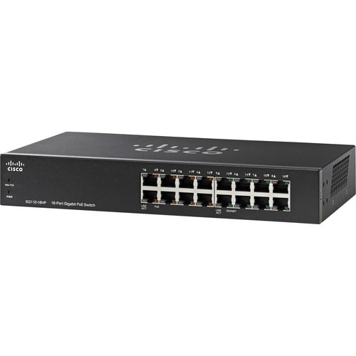 Cisco SG110-16HP Ethernet Switch - 16 Ports - 10/100/1000Base-T - 2 Layer Supported - Wall Mountable, Rack-mountable - 90 