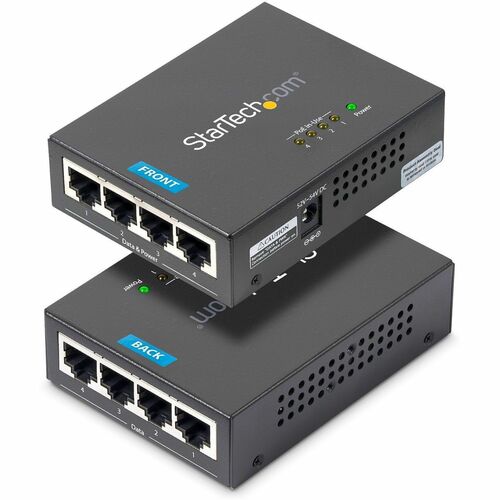 StarTech.com 4 Port Gigabit Midspan - PoE+ Injector - 802.3at and 802.3af - 52 V DC, 2.31 A Output - 4 Input Port(s) - 4 O