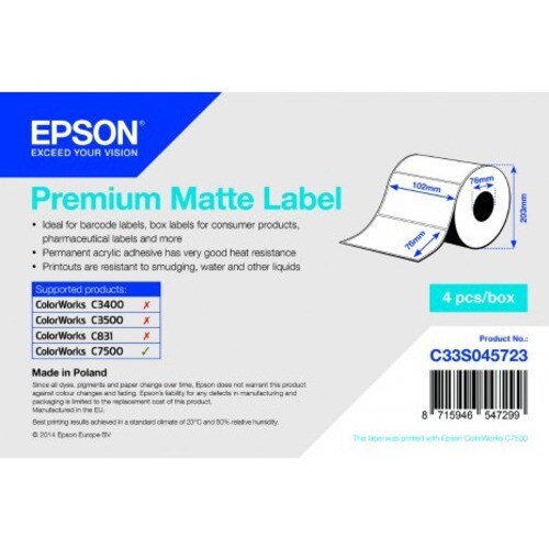 Mehrzwecketikett Epson Premium - 102 mm Breite x 76 mm Länge - Permanent Kleber - Rechteck - Tintenstrahl - Matt - 1570 / 
