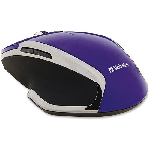 Verbatim Wireless Notebook 6-Button Deluxe Blue LED Mouse - Purple - Blue LED/Optical - Wireless - Radio Frequency - Purpl