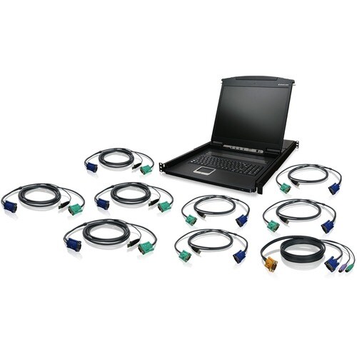 IOGEAR 8-Port 19" LCD KVM Drawer Kit with USB KVM Cables - 8 Computer(s) - 19" LCD - 1280 x 1024 - 8 - Keyboard - 1U High 