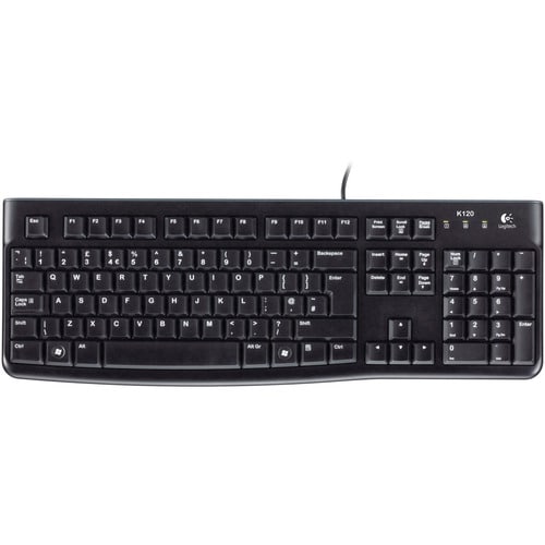 Logitech K120 Keyboard - Cable Connectivity - USB 2.0 Interface - Norwegian, Danish, Finnish, Swedish - Black - Computer - PC