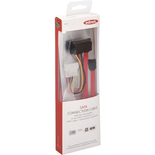 Ednet 50 cm SATA Data Transfer/Power Cable for Hard Drive, DVD - First End: 1 x 22-pin SATA - Female - Second End: 1 x 7-p