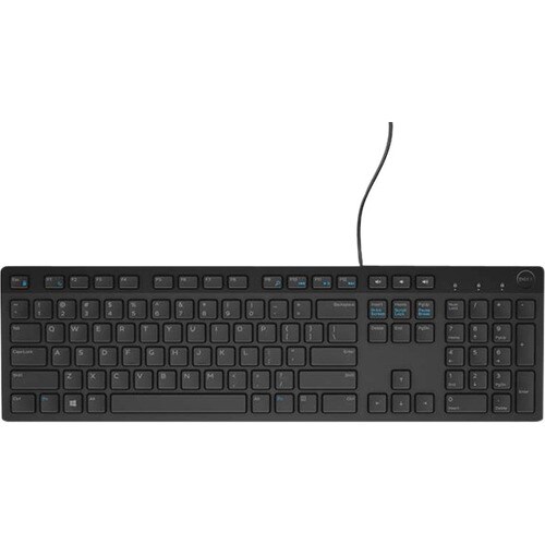 Dell KB216 Keyboard - Cable Connectivity - USB Interface - English (UK) - QWERTY Layout - Black - Volume Control, Mute, Pl
