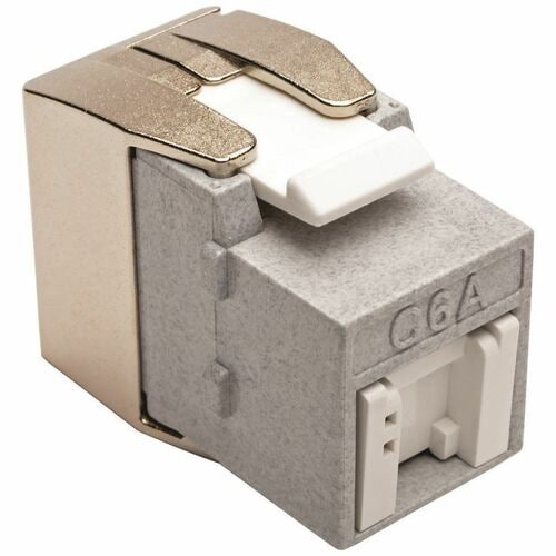 Tripp Lite by Eaton Cat6a Keystone Jack with Dust Shutter, 180-Degree Toolless - Silver - 1 x RJ-45 Female - Cat6a UTP - 1