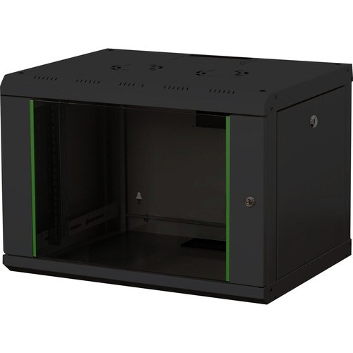 Digitus SoHo 7U Wall Mountable Rack Cabinet for LAN Switch - 482.60 mm Rack Width - Black Powder Coat - Steel, Glass
